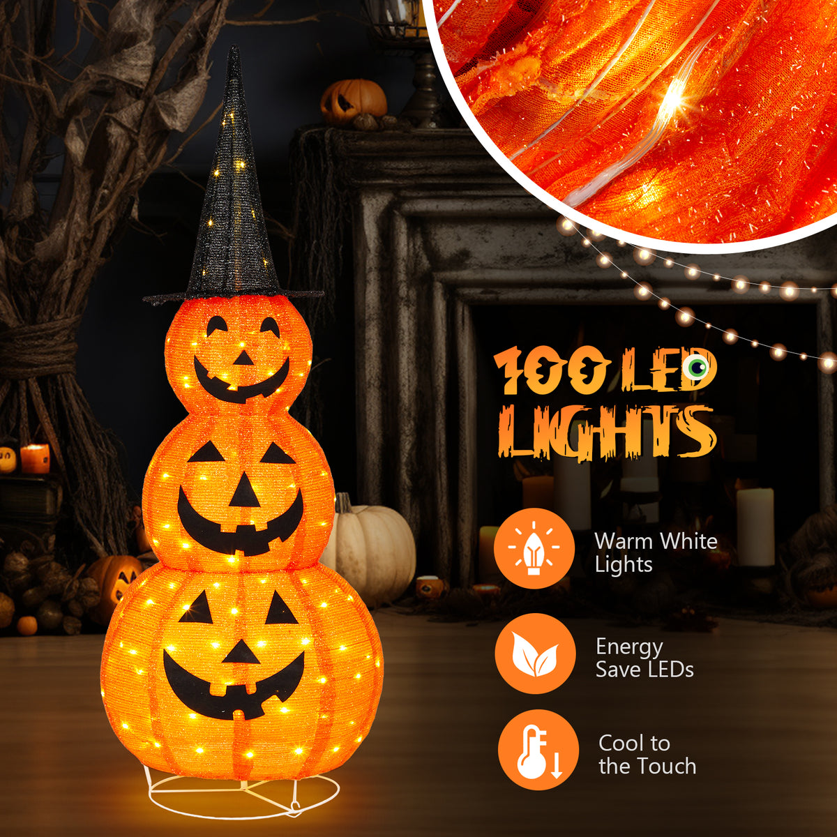 😱5ft Halloween Collapsible Pumpkin Decorations With 100 LED Lights💖