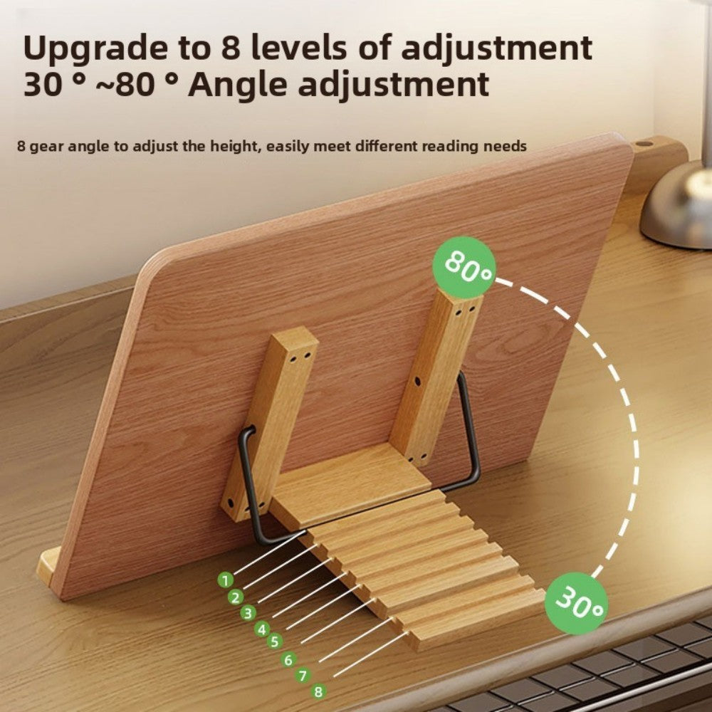 Adjustable Book Stand Wooden Reading Rest - Recipe Cookbook Holder Stand Clip
