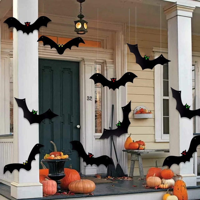 🦇12PCS Halloween Hanging Bats Flying Glowing Eyes Bat Outdoor Decor🦇