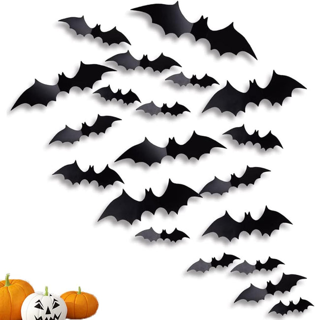 🕷️72 Pcs Halloween Bats Decorations 3D Wall Stickers 4 Sizes Black PVC Bat Window Stickers Halloween Party🧛