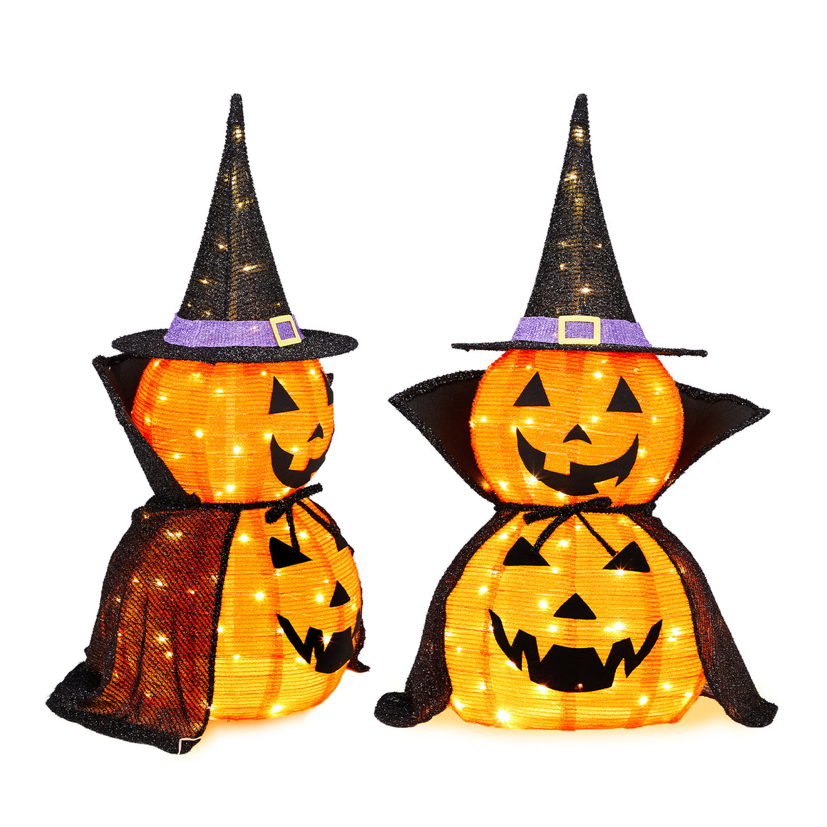 😱2Packs 3FT Halloween Collapsible Lighted Pumpkin Decoration with Stand 176 LED🔥