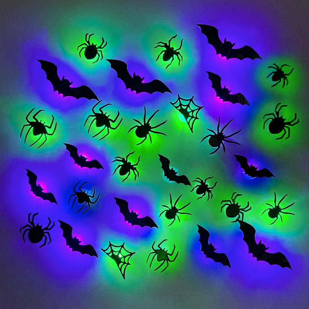 😱12pc Halloween Bat/Spider Decor Night Light 3D Wall Stick Decor😱