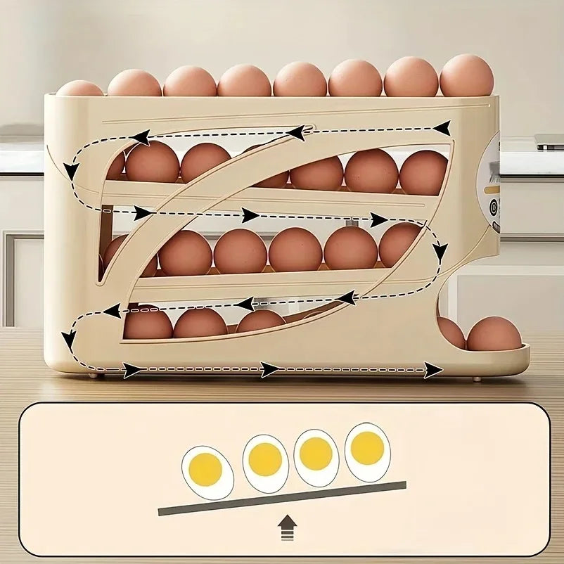 3-Tier Rolling Egg Storage Container Holds 24 Eggs Organizer Kitchen & Fridge Storage Box