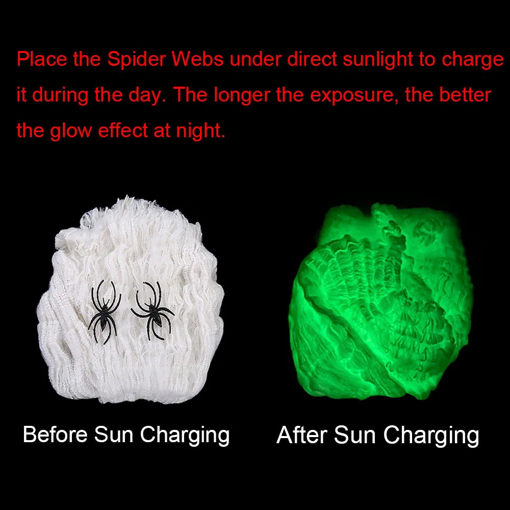 🕷️Halloween Fluorescent Spider Webs Glow In The Dark Spider Webs Horror Decorations💖