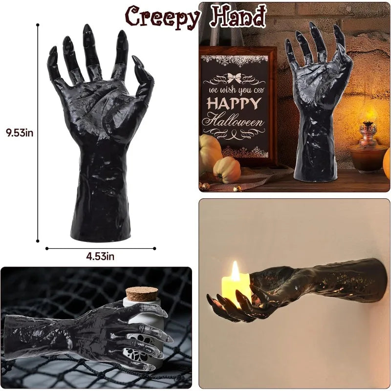 Life-Size Gothic Wall-Mounted Creepy Hands for Halloween and Christmas Candle Display