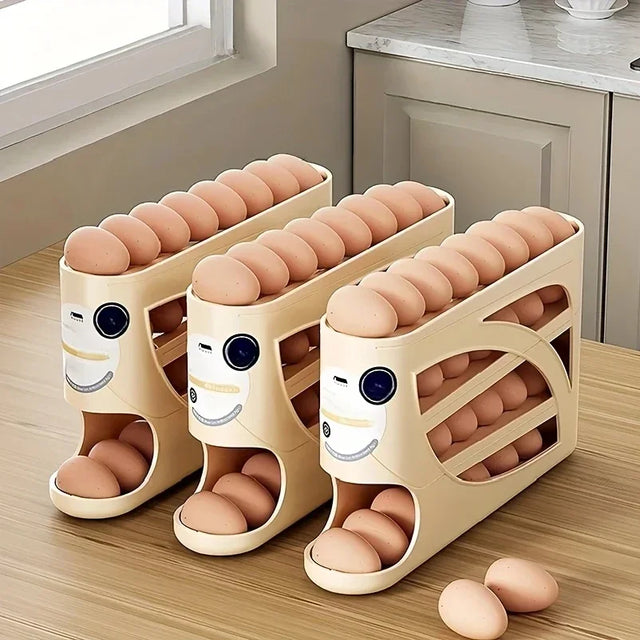 3-Tier Rolling Egg Storage Container Holds 24 Eggs Organizer Kitchen & Fridge Storage Box