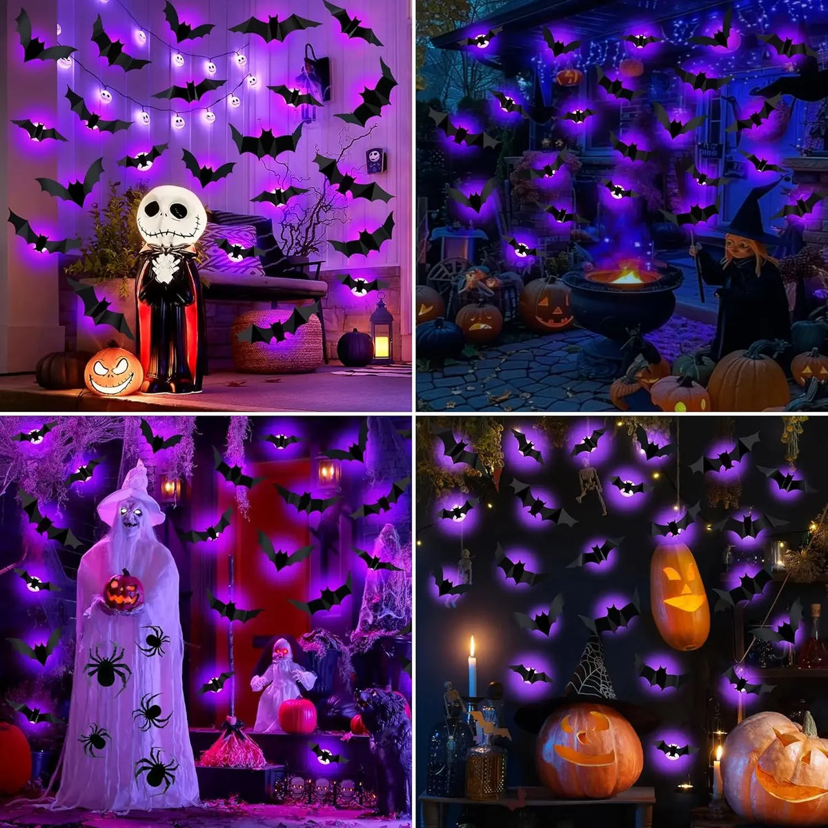 😱12pc Halloween Bat/Spider Decor Night Light 3D Wall Stick Decor😱