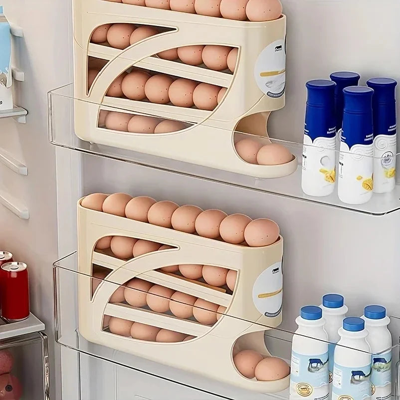 3-Tier Rolling Egg Storage Container Holds 24 Eggs Organizer Kitchen & Fridge Storage Box