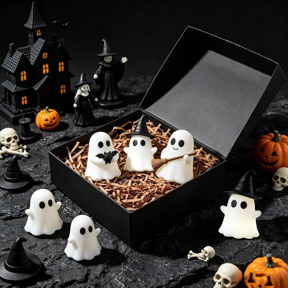 👻🕷️6pcs Luminous Mini Ghost Statue No Battery Needed Spooky Ghost Figure Halloween Party😍