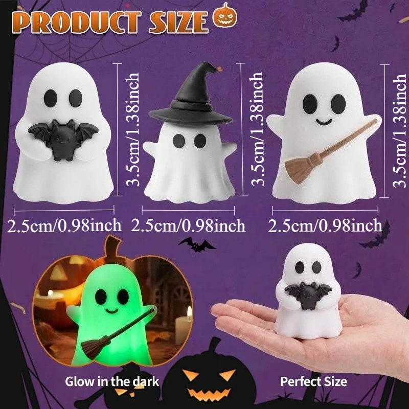 👻🕷️6pcs Luminous Mini Ghost Statue No Battery Needed Spooky Ghost Figure Halloween Party😍
