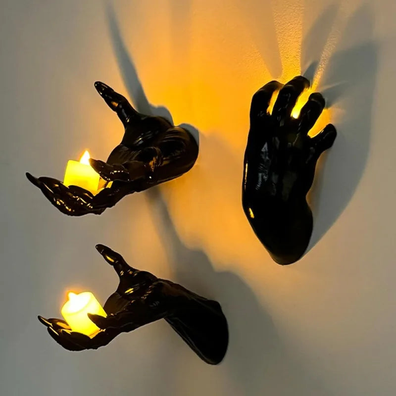 Life-Size Gothic Wall-Mounted Creepy Hands for Halloween and Christmas Candle Display
