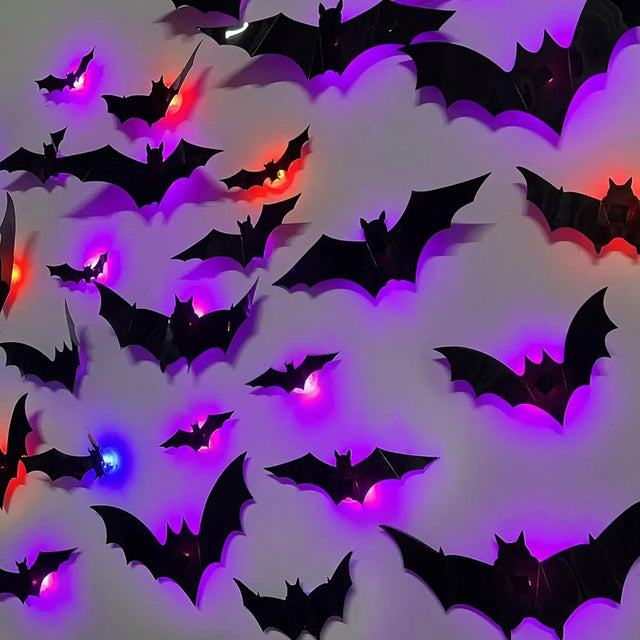 😱12pc Halloween Bat/Spider Decor Night Light 3D Wall Stick Decor😱