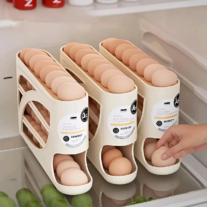 3-Tier Rolling Egg Storage Container Holds 24 Eggs Organizer Kitchen & Fridge Storage Box