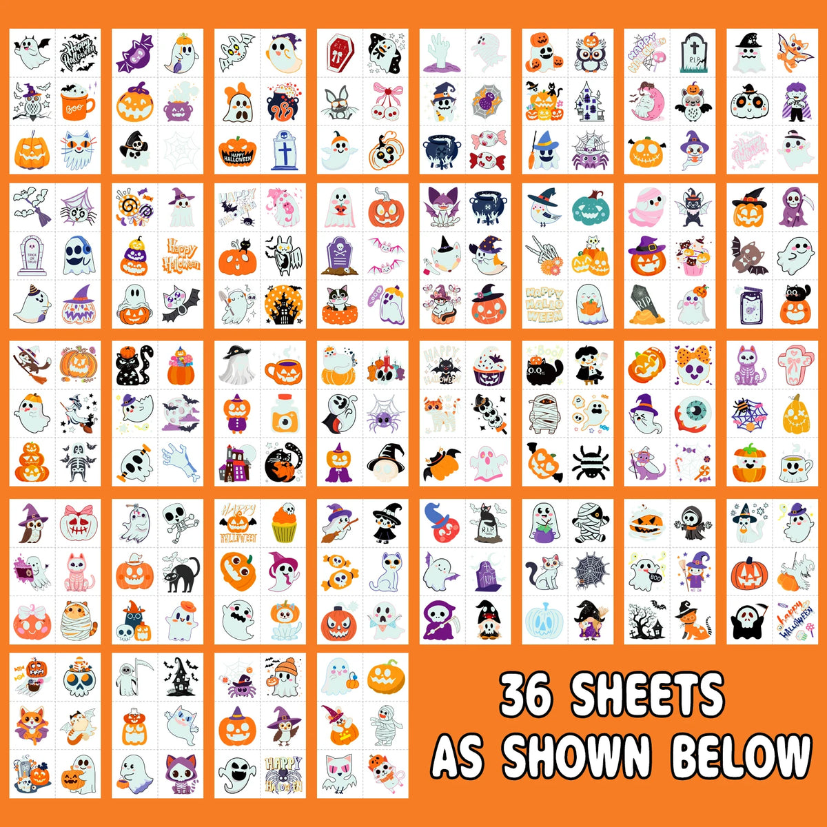 🔥Glow-in-the-Dark Halloween Temporary Tattoos 36 sheets😍