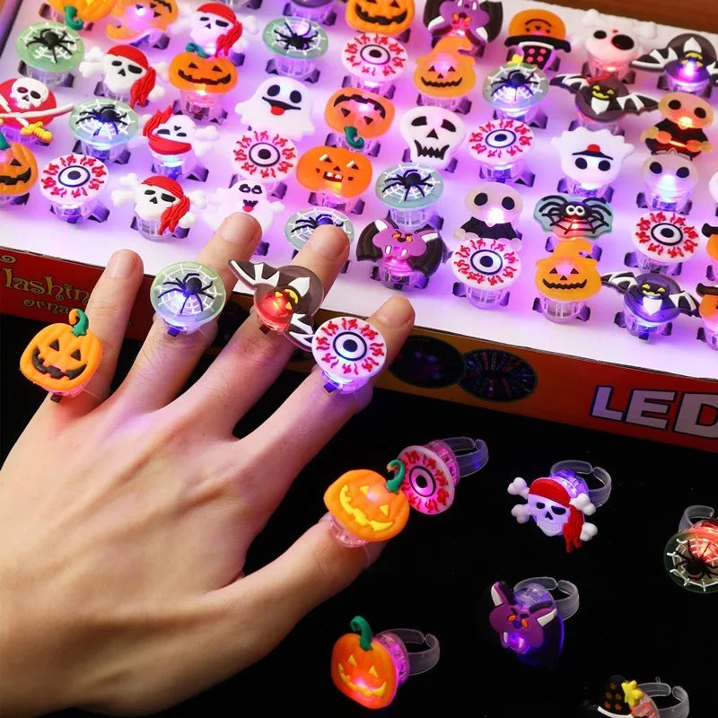 🔥10/50Pcs Halloween Luminous Rings Creative Pumpkin Ghost Skull LED for Kids😍