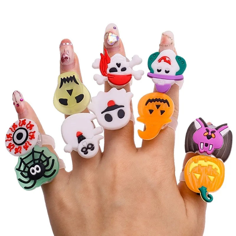 🔥10/50Pcs Halloween Luminous Rings Creative Pumpkin Ghost Skull LED for Kids😍