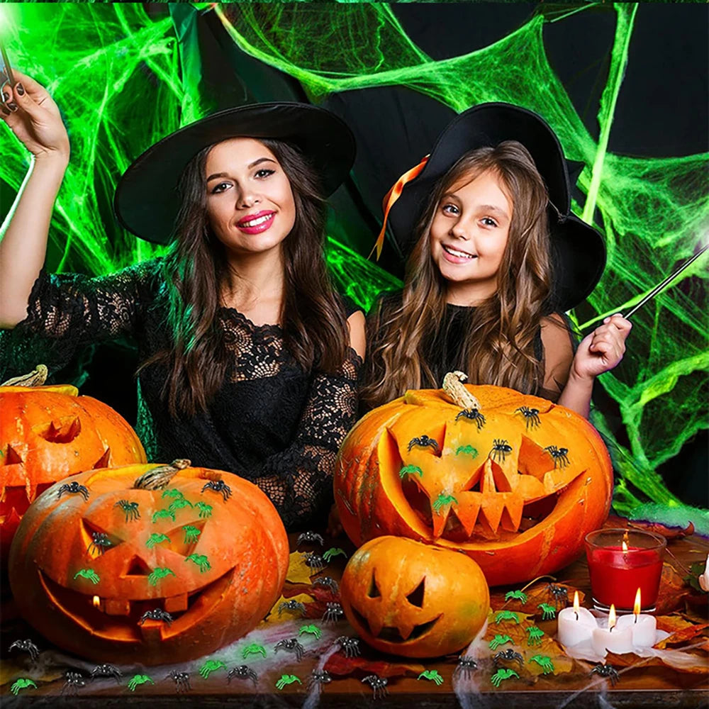 🕷️Halloween Fluorescent Spider Webs Glow In The Dark Spider Webs Horror Decorations💖