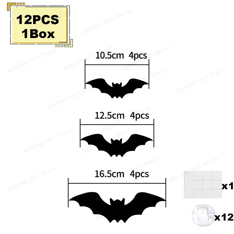 😱12pc Halloween Bat/Spider Decor Night Light 3D Wall Stick Decor😱