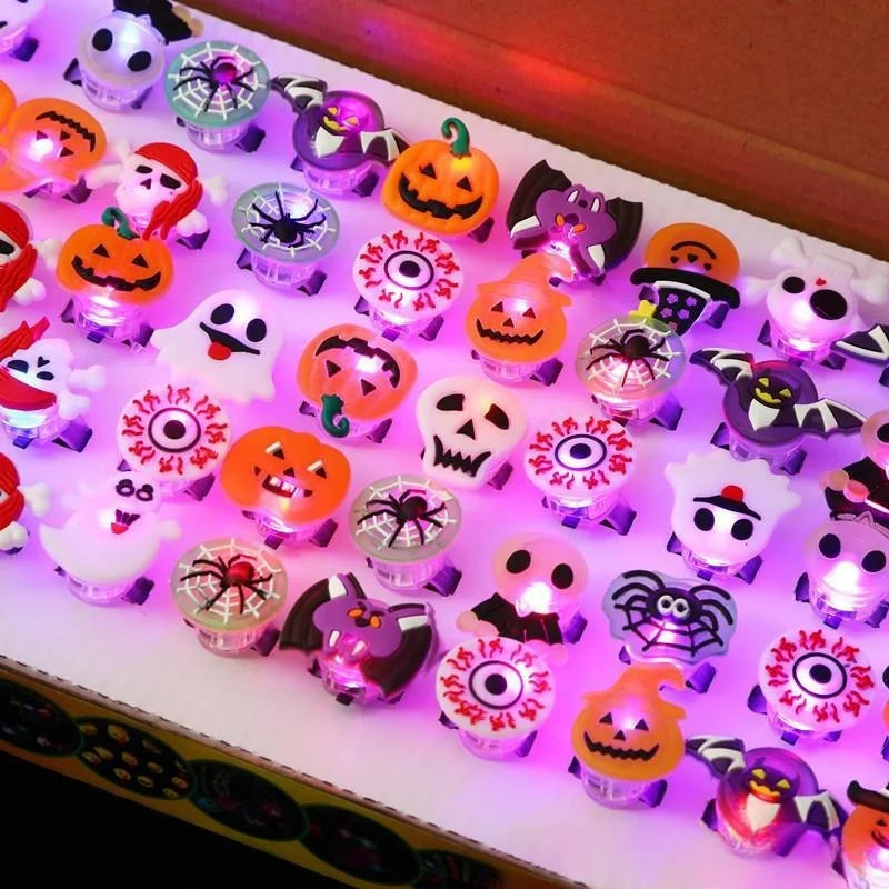 🔥10/50Pcs Halloween Luminous Rings Creative Pumpkin Ghost Skull LED for Kids😍