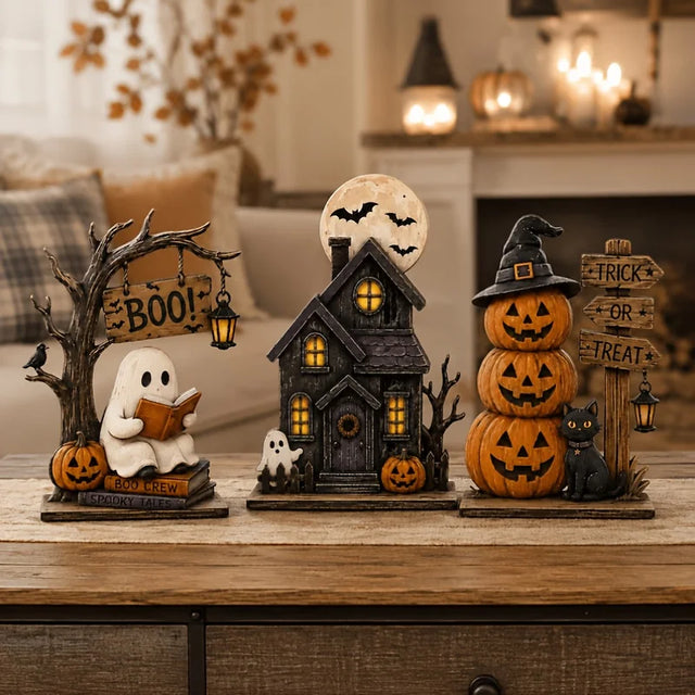 😱🔥6/3 Pieces of Randomly Assorted Style Vintage Halloween Wooden Indoor Decorations😱