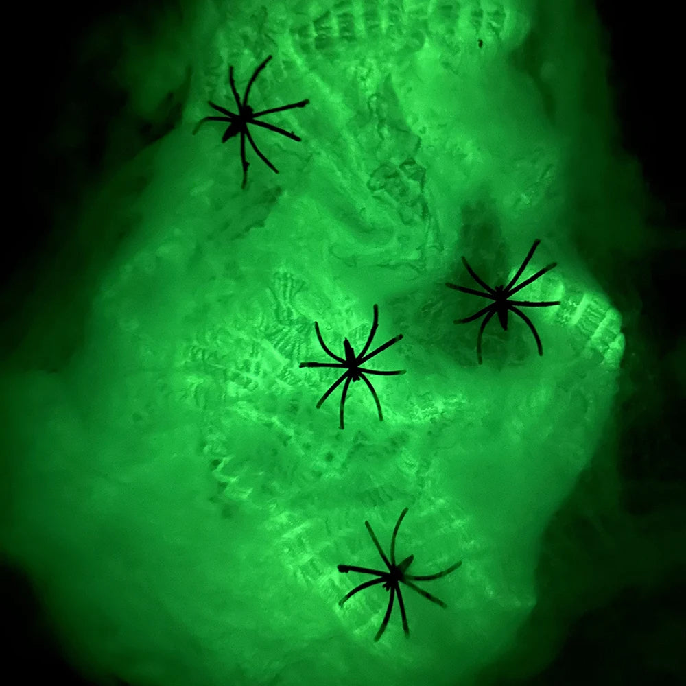 🕷️Halloween Fluorescent Spider Webs Glow In The Dark Spider Webs Horror Decorations💖