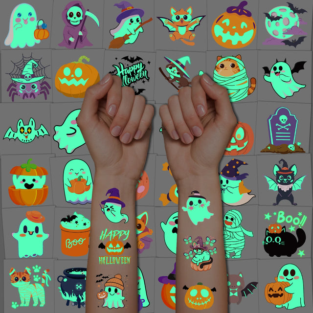🔥Glow-in-the-Dark Halloween Temporary Tattoos 36 sheets😍