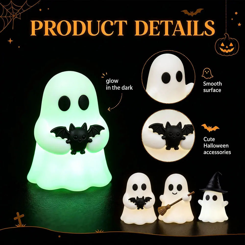 👻🕷️6pcs Luminous Mini Ghost Statue No Battery Needed Spooky Ghost Figure Halloween Party😍
