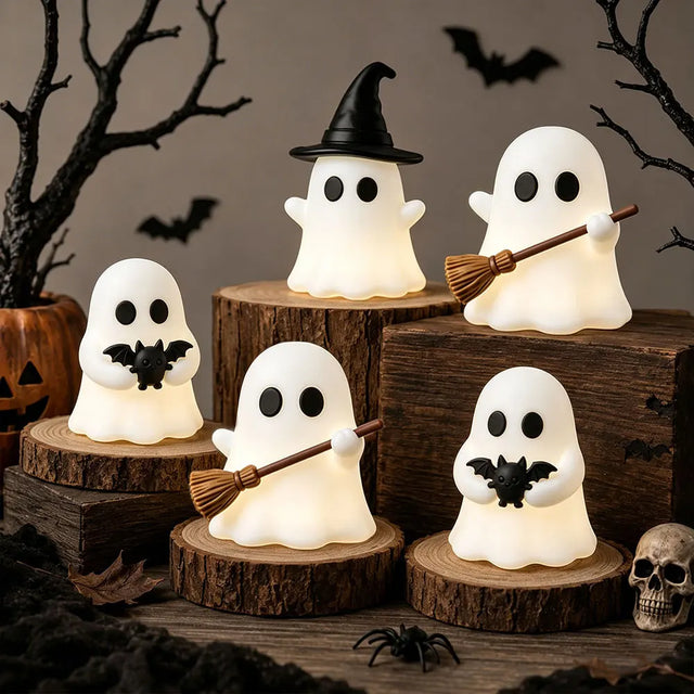 👻🕷️6pcs Luminous Mini Ghost Statue No Battery Needed Spooky Ghost Figure Halloween Party😍