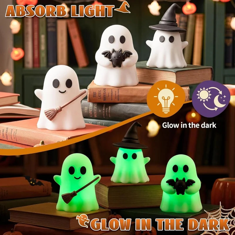 👻🕷️6pcs Luminous Mini Ghost Statue No Battery Needed Spooky Ghost Figure Halloween Party😍