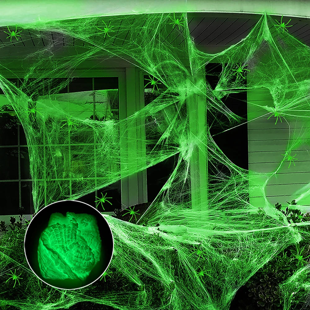 🕷️Halloween Fluorescent Spider Webs Glow In The Dark Spider Webs Horror Decorations💖