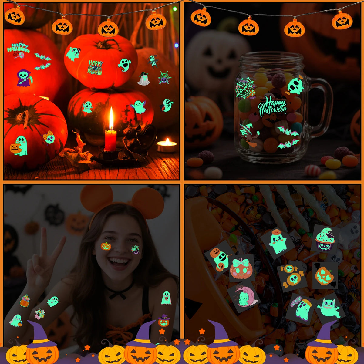🔥Glow-in-the-Dark Halloween Temporary Tattoos 36 sheets😍