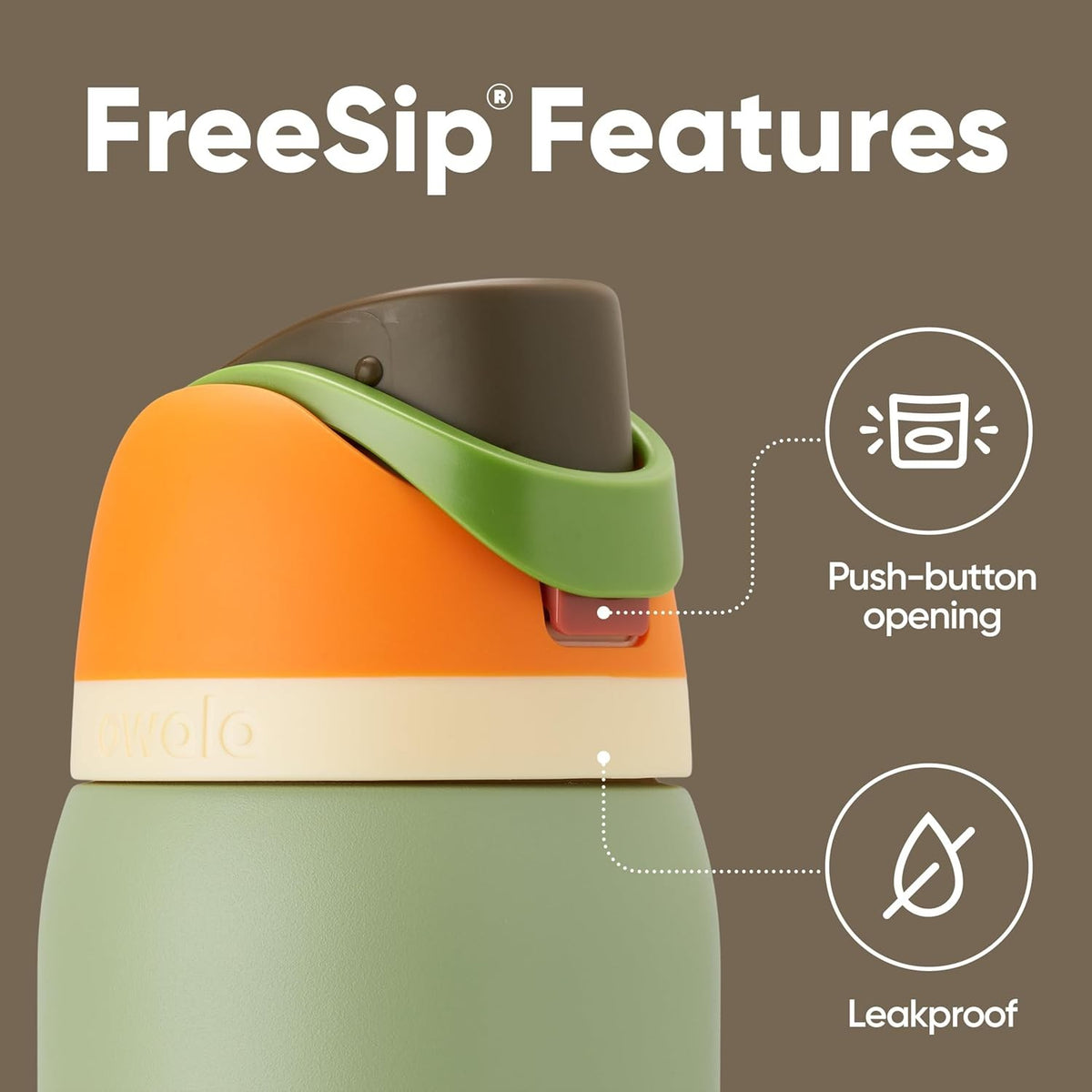 Free Sip Insulated Stainless Steel Water Bottle with Straw Thermal Mug 24OZ Owala