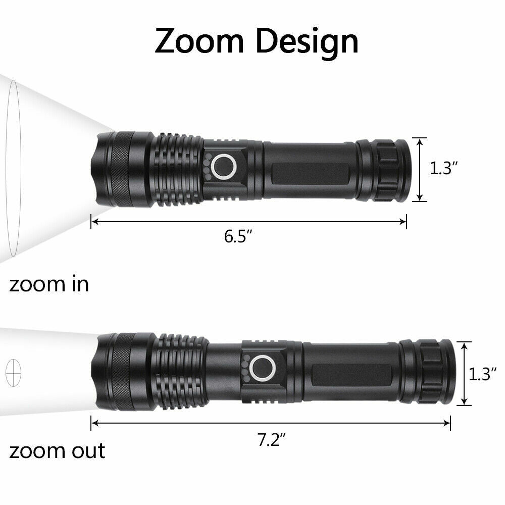 2 Pack USB Rechargeable LED Flashlight 5-Mode Outdoor Camping Hiking Flashlight Work Light