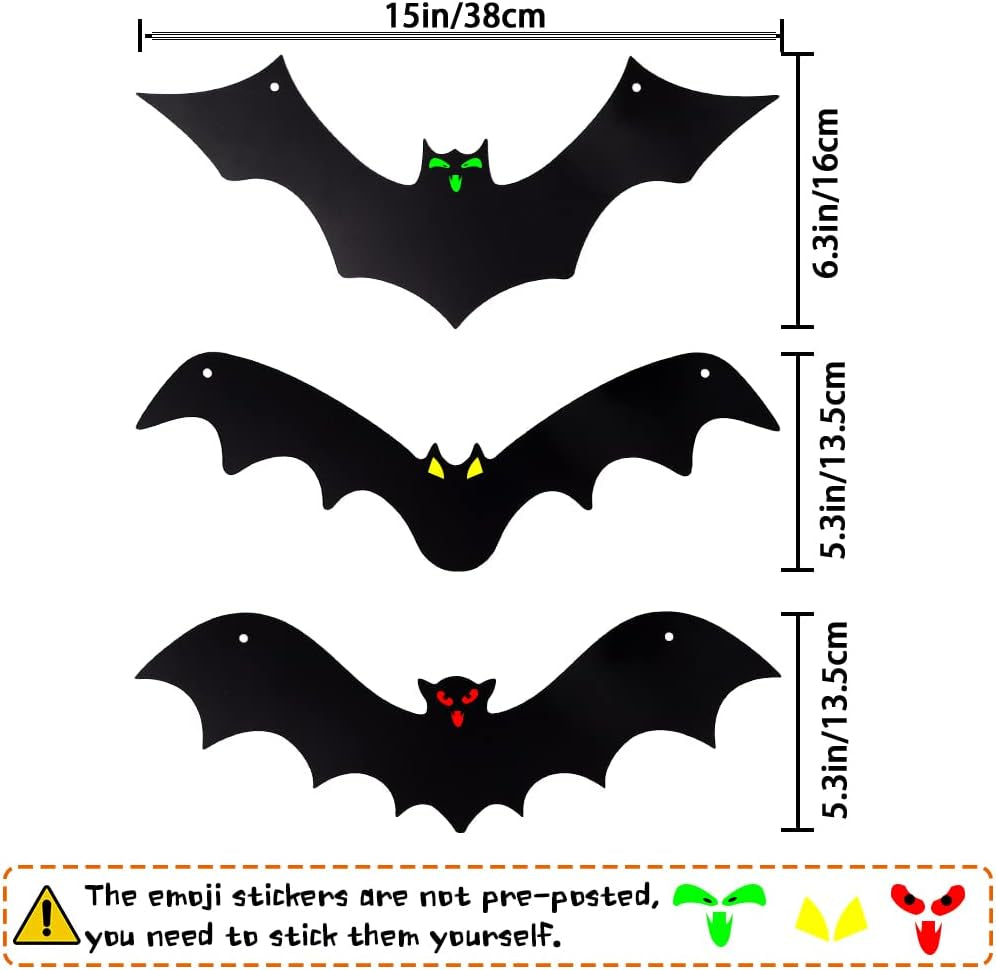 🦇12PCS Halloween Hanging Bats Flying Glowing Eyes Bat Outdoor Decor🦇