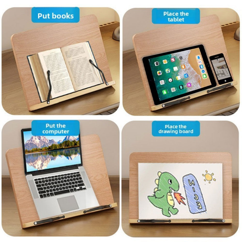 Adjustable Book Stand Wooden Reading Rest - Recipe Cookbook Holder Stand Clip