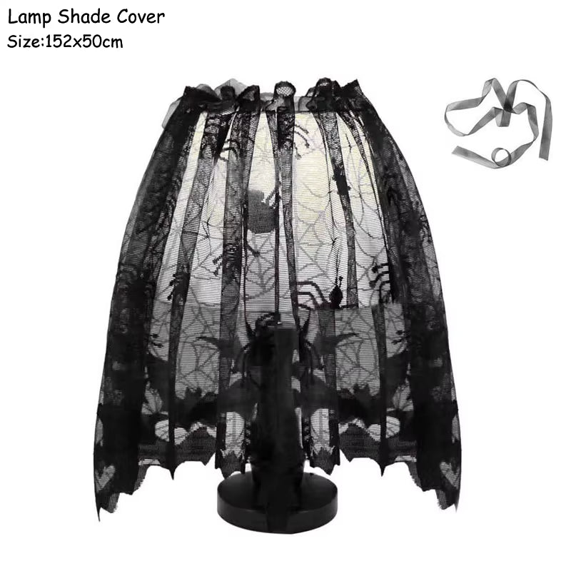 🕷️Halloween Decoration Lace Spider Web Skeleton Skull Table Cloth Black Fireplace Party Decoration🕷️
