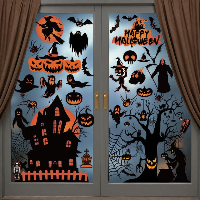 🕷️Halloween Decorations | 8 Sheet Halloween Window Stickers Clings Decals | Double Sided Reuseable Bats Spider Ghost Pumpkin Halloween Party🦇🕷️