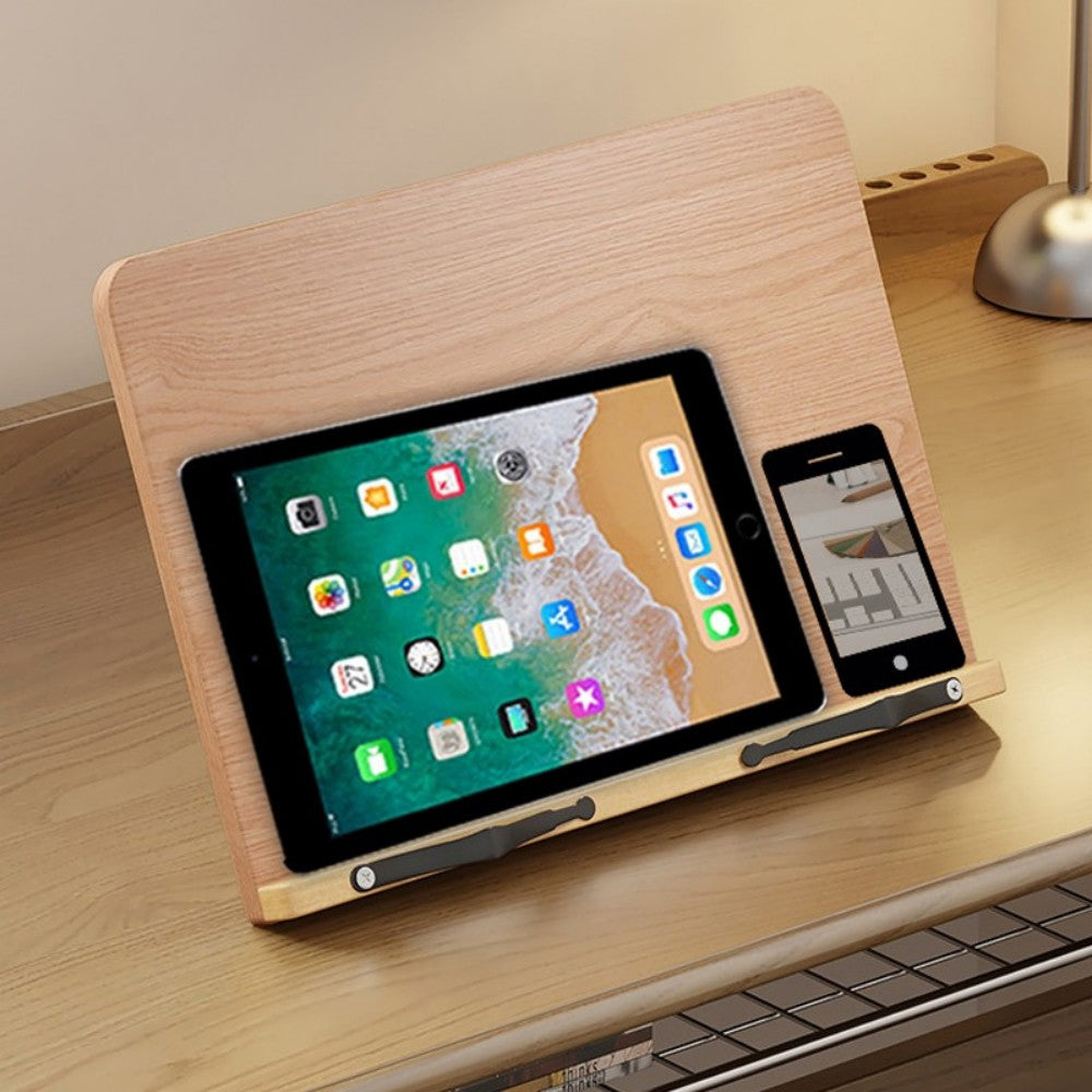 Adjustable Book Stand Wooden Reading Rest - Recipe Cookbook Holder Stand Clip