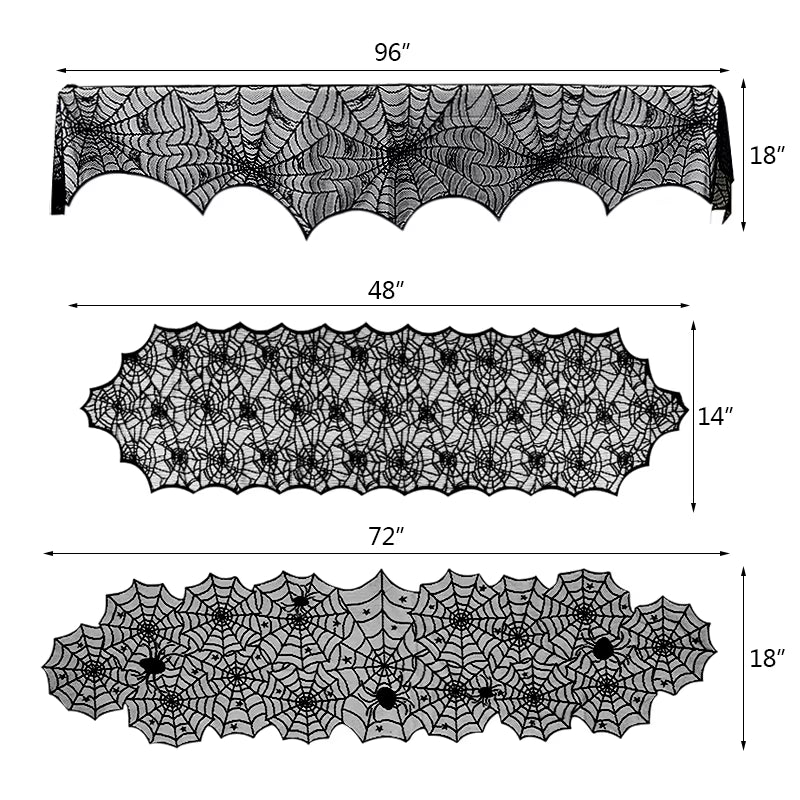 🕷️Halloween Decoration Lace Spider Web Skeleton Skull Table Cloth Black Fireplace Party Decoration🕷️