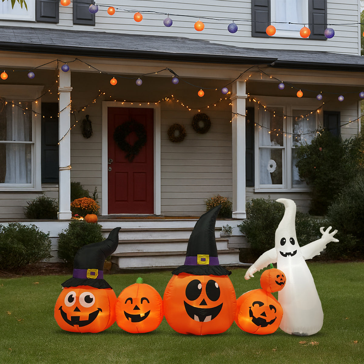 😱8FT Long Halloween Inflatables Pumpkins Ghost Outdoor Decorations LED Lighted🔥