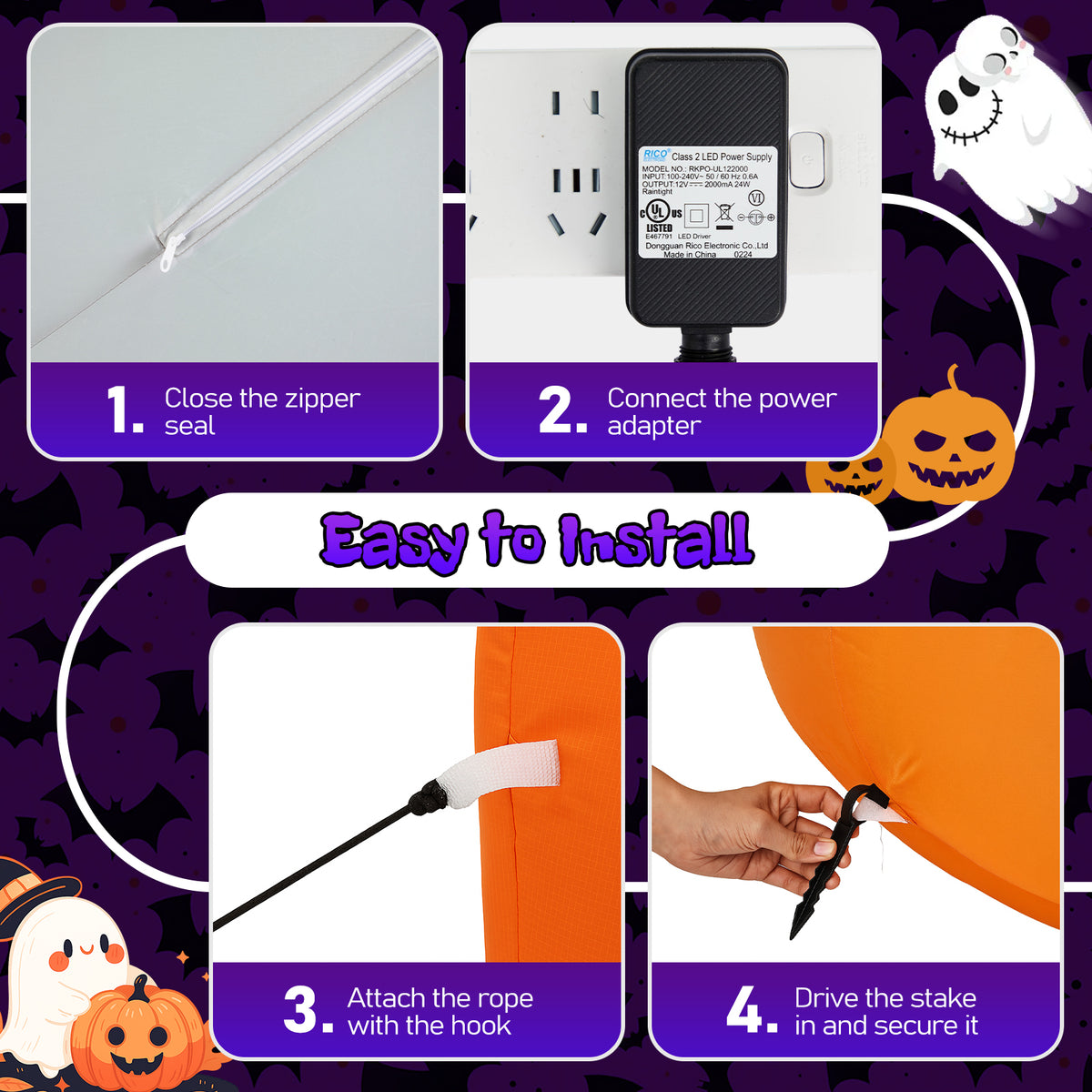😱8FT Long Halloween Inflatables Pumpkins Ghost Outdoor Decorations LED Lighted🔥