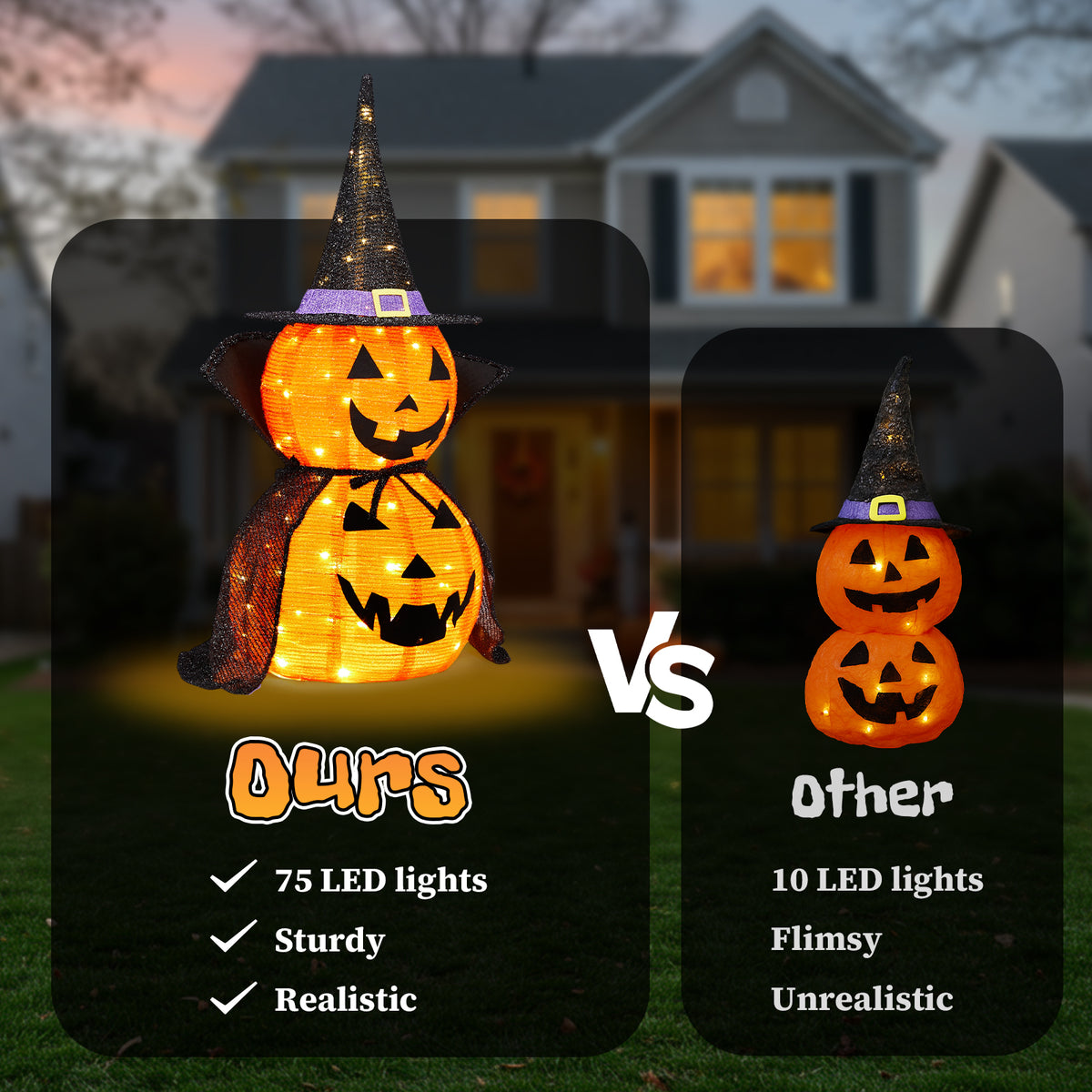 😱2Packs 3FT Halloween Collapsible Lighted Pumpkin Decoration with Stand 176 LED🔥