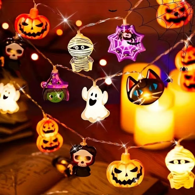 🕷️🧛1Pcs Halloween LED String Lights Ghost Witch Cat Pumpkin Spider Web Hanging Lamp Halloween Party Props🔥🕷️