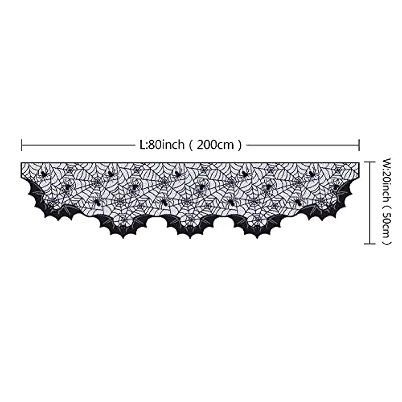 🕷️Halloween Decoration Lace Spider Web Skeleton Skull Table Cloth Black Fireplace Party Decoration🕷️