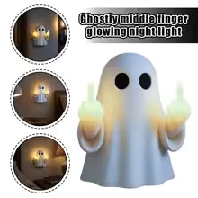 👻😱Funny Middle Finger Ghost LED Light Halloween Hanging Ornament for Porch Bedroom Balcony Party Gift😍