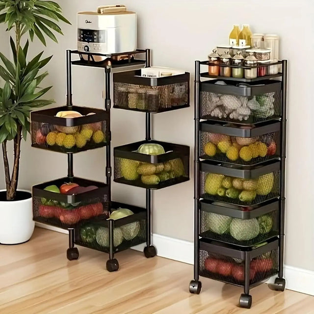 6-Tier Rotating Storage Rack for Kitchen Vegetables and Fruits-Multi-Layer Trolley for Potatoes and Onions